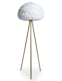 Brushed Brass Tripod Floor Lamp with White Feather Shade