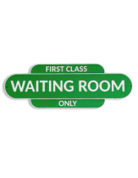 Cast Iron Antiqued Green & White "First Class Waiting Room" Wall Sign