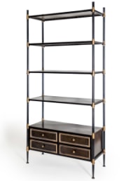 Antiqued Black and Gold Tall Shelving Unit