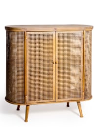 Rustic Metal Rattan and Wood Retro Side Cabinet