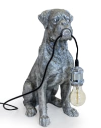 Antique Silver Sitting Boxer Dog Table Lamp