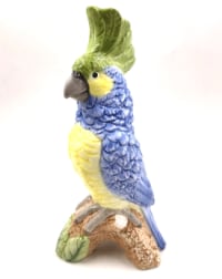 Blue & Yellow Parrot on Perch Ceramic Vase