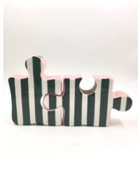 Set of 2 Green/White & Pink Ceramic Jigsaw Piece Vases