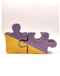 Set of 2 Orange/Purple/Black Ceramic Jigsaw Piece Vases