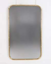 Antique Gold Round-Edged Rectangular Metal Bamboo Wall Mirror