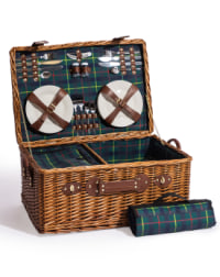 Luxury Tartan 4-Person Picnic Hamper w/ Leather Handles & Accessories