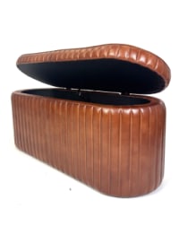 Industrial Vintage Ribbed Leather Storage Trunk