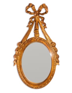 Antique Gold Ornate Ribbon Bow Convex Wall Mirror