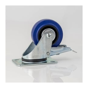 Penn W0985/80 Castor with Swivel Blue Rubber Wheel & Brake - 80mm (80kg)