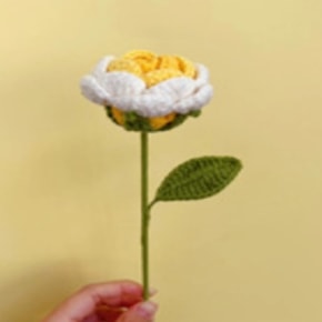 White Yellow Gradient Rose Crochet Flower