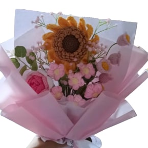Pink Sunflower Crochet Flower Bouquet