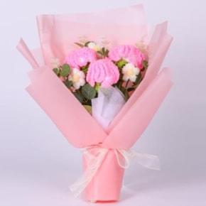 Pink Carnation Crochet Flower Bouquet