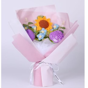 Mixed Flowers Crochet Flower Bouquet - Pink Wrap