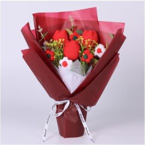 Red Tulip Crochet Flower Bouquet - Coffee Wrap