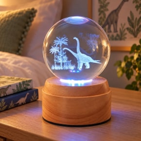 Brachiosaus Rotating 3D Crystal Globe Light -Wood