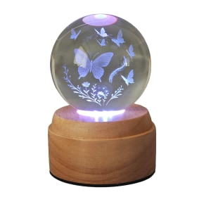 Butterflies Rotating 3D Globe Light - Wooden