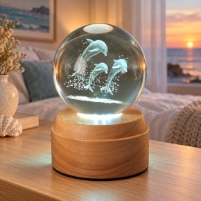 Dolphins Rotating 3D Crystal Globe Light - Wooden