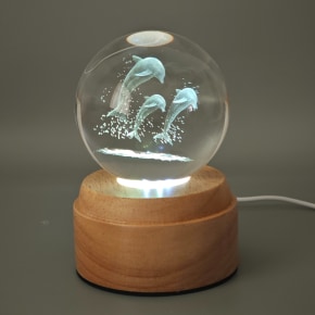 Dolphins Rotating 3D Crystal Globe Light - Wooden