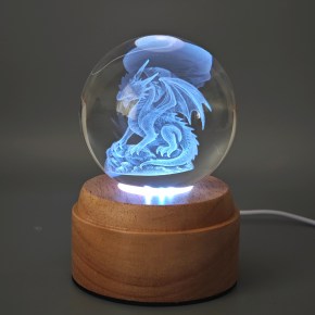 Dragon Rotating 3D Globe Light - Wooden