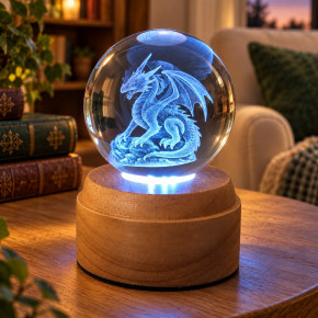 Dragon Rotating 3D Globe Light - Wooden