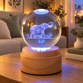 Elephant Rotating 3D Crystal Globe Light -Wooden