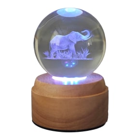 Elephant Rotating 3D Crystal Globe Light -Wooden