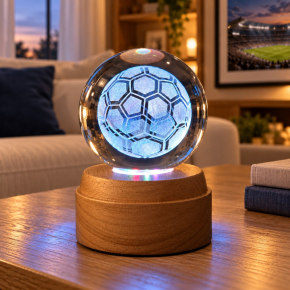 Football Rotating 3D Crystal Globe Light - Wooden