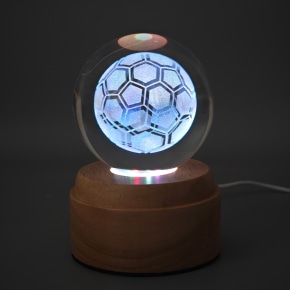Football Rotating 3D Crystal Globe Light - Wooden