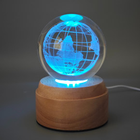 Globe Rotating 3D Crystal Globe Light - Wooden