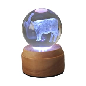 Highland Cow Rotating 3D Globe Light - Wooden