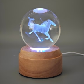 Horse Rotating 3D Crystal Globe Light - Wooden