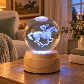 Horse Rider Rotating 3D Globe Light - Wooden