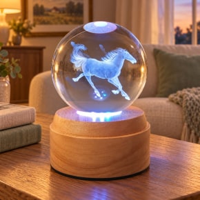 Horse Rotating 3D Crystal Globe Light - Wooden