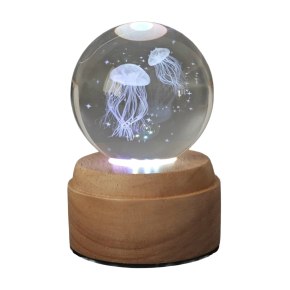 Jellyfish Rotating 3D Crystal Globe Light - Wooden