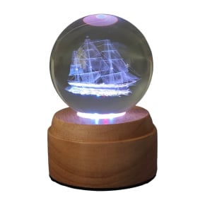 Sailing Ship Rotating 3D Globe Light - Wooden