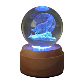 Wolf Rotating 3D Crystal Globe Light - Wooden