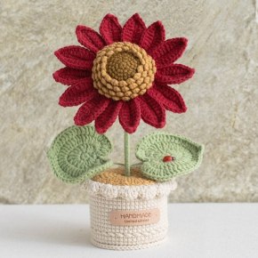 Crochet Sunflower with Crochet Pot - Burgundy