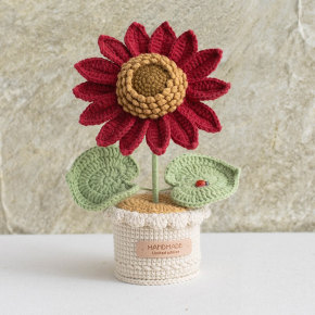 Crochet Sunflower with Crochet Pot - Burgundy