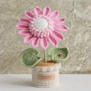Crochet Sunflower with Crochet Pot - Pink
