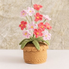 Crochet Forget-Me-Not with Crochet Pot - Pink-Red