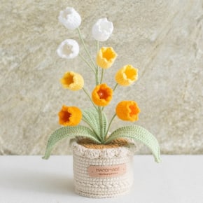 Crochet Bellflower with Crochet Pot - White-Orange