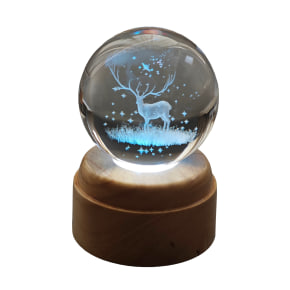 Winter Stag Rotating 3D Crystal Globe Light - Wood
