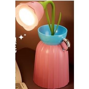 Rose Flower Lamp with Vase - Pink