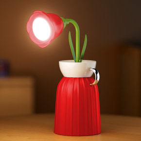 Rose Flower Lamp with Vase - Red