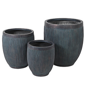 Set of 3 Verdigris Ribbed Dolly Tub Planters