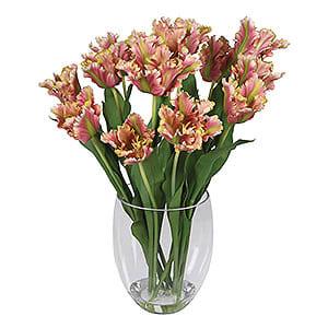 Pink Parrot Tulip Arrangement In Glass Vase