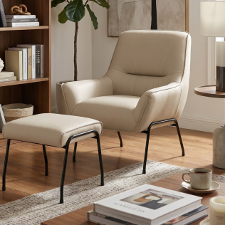 Lindo Chair + Stool (Cream Leather)
