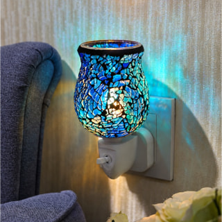 Cobalt Blue Crackle Tulip Mosaic Warmer