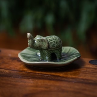 Green Ceramic Elephant Incense Holder