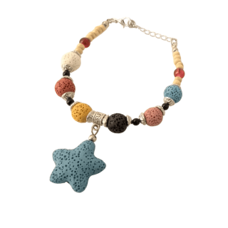 Coloured Lava Rock Bracelet wt Star Charm - Asst.